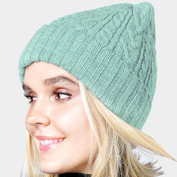 NEW Women's Cozy Warm Cable Knit Cuffed Classic Beanie Hat Mint, Gray, Ivory 1pc - Picture 6 of 14